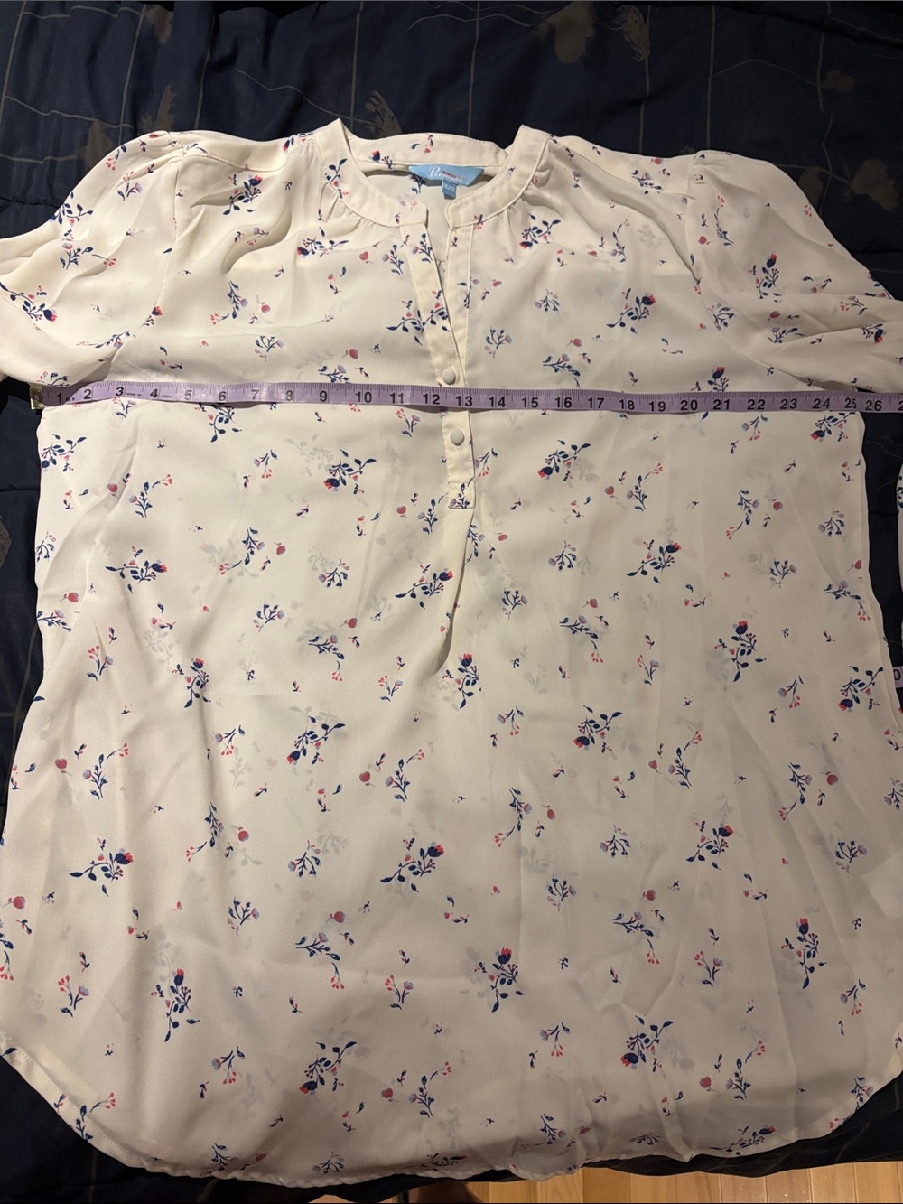 VEUC Women's Penmans Long Sleeve Cream Floral Henley Blouse - size XL - Picture 16 of 16